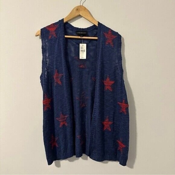 Lane Bryant Womens Sweater 14/16 sleeveless Open Front Star Embroidered Blue - Picture 2 of 10